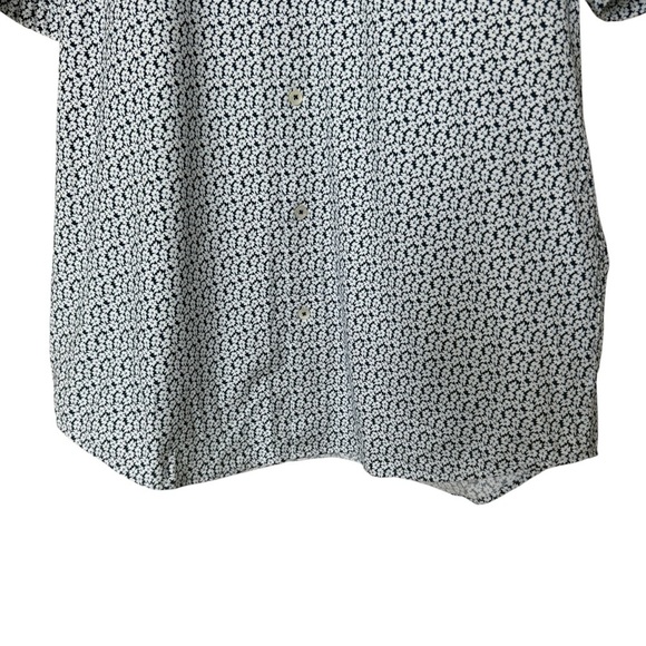 BUGATCHI Men's L Blue Floral Short Sleeve Shirt Casual Stretch Cotton Summer - Picture 3 of 8